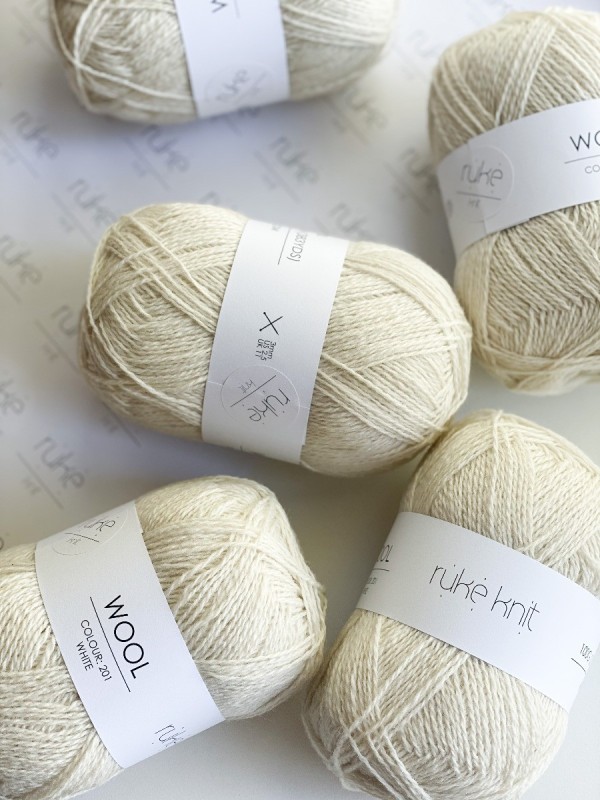 Ruke Knit Wollgarn – Wollweiß (201) 100 g, 100 % Wolle